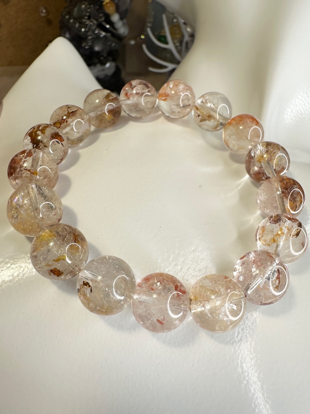 7 inch 12.5mm Golden Healer & Fire Quartz Crystal Beaded Bracelet